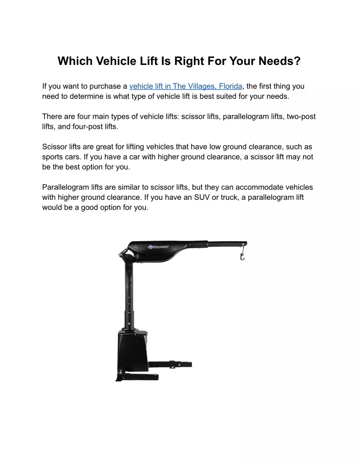 which vehicle lift is right for your needs