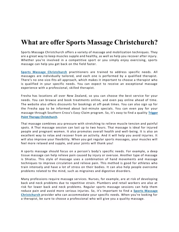 what are offer sports massage christchurch