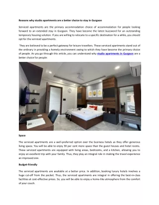 Studio Serviced Apartments in Gurgaon