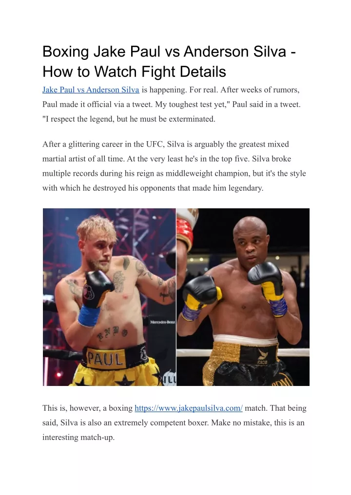 boxing jake paul vs anderson silva how to watch