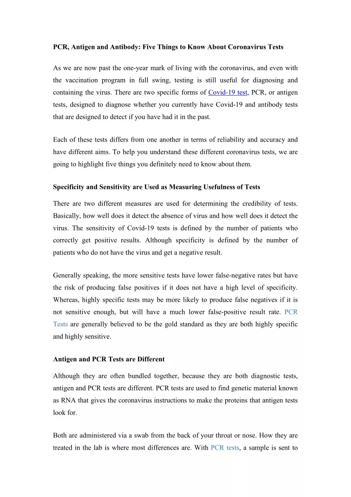 pcr antigen and antibody five things to know