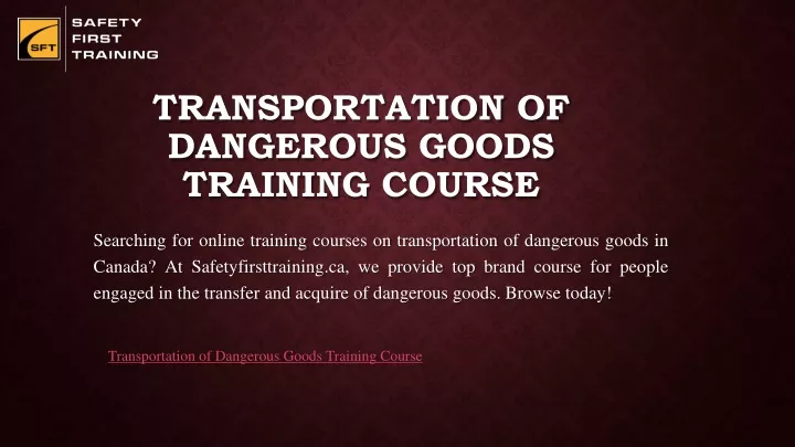 transportation of dangerous goods training course