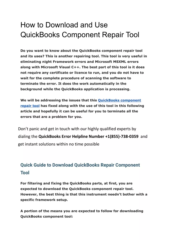 how to download and use quickbooks component