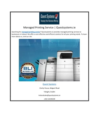 Managed Printing Service | Questsystems.ie