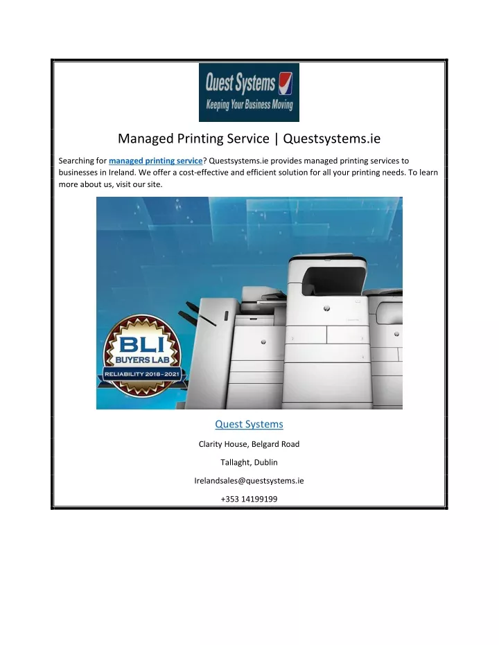 managed printing service questsystems ie