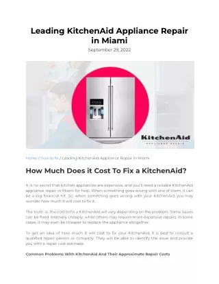 Leading KitchenAid Appliance Repair in Miami