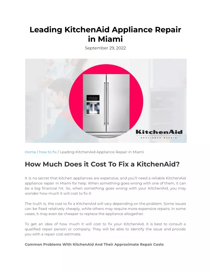 leading kitchenaid appliance repair in miami