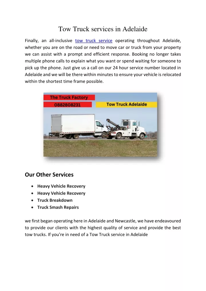 tow truck services in adelaide