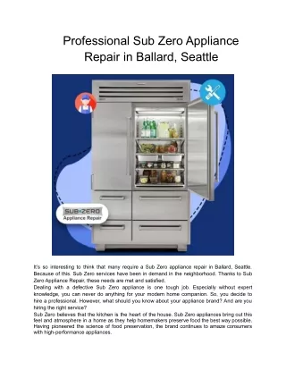 Professional Sub Zero Appliance Repair in Ballard, Seattle