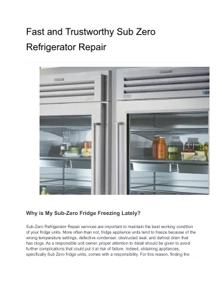 Fast and Trustworthy Sub Zero Refrigerator Repair