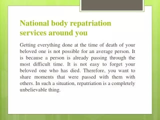 How get National Body Repatriation