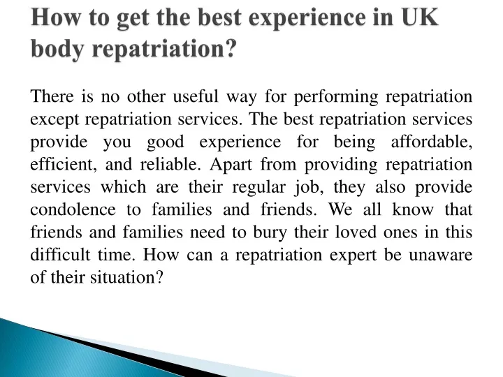 how to get the best experience in uk body repatriation