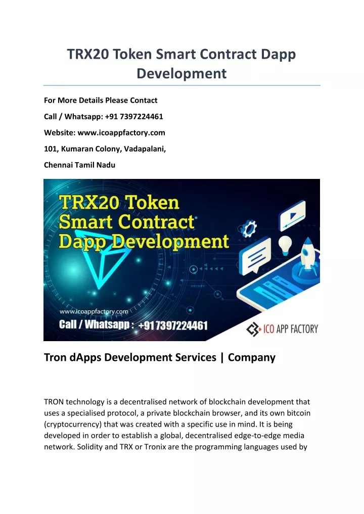 trx20 token smart contract dapp development