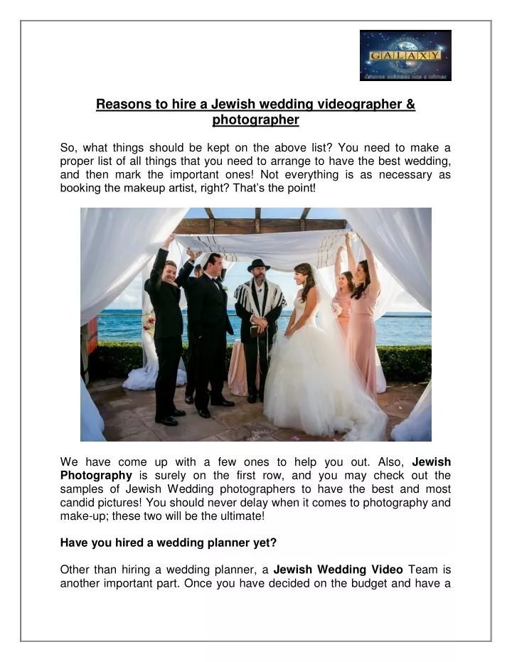 reasons to hire a jewish wedding videographer