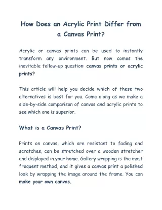 How Does an Acrylic Print Differ from a Canvas Print