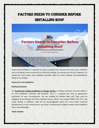 Factors Needs to Consider before Installing Roof