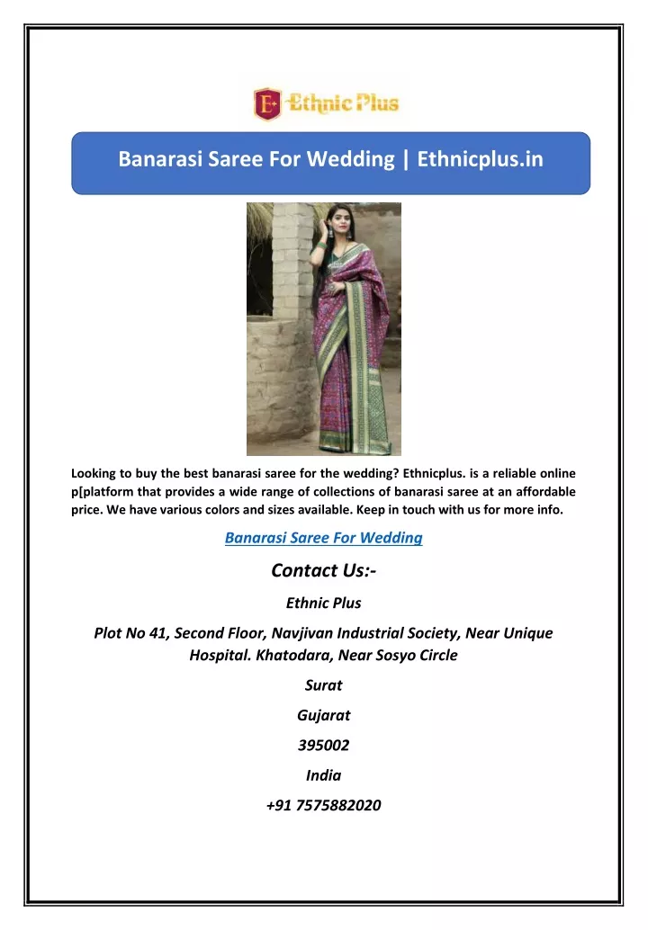 banarasi saree for wedding ethnicplus in