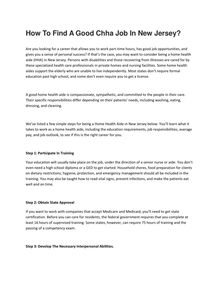 how to find a good chha job in new jersey