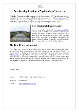 Best Fencing Provider - Top Fencing Contractor