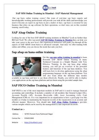 SAP MM Online Training in Mumbai - SAP Material Management