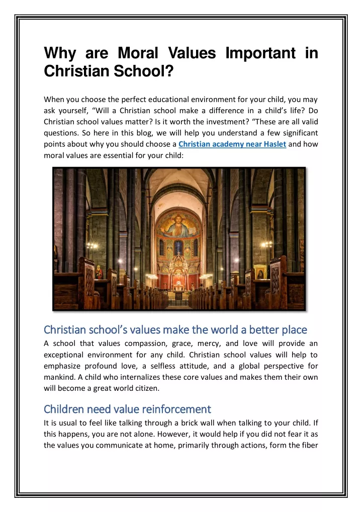 why are moral values important in christian school