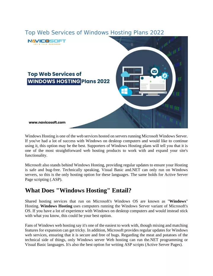 top web services of windows hosting plans 2022