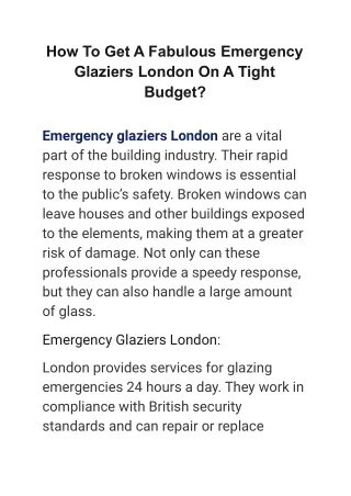How To Get A Fabulous Emergency Glaziers London On A Tight Budget
