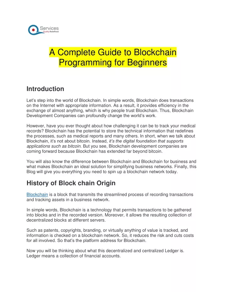 a complete guide to blockchain programming