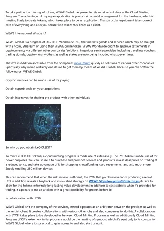 to take part in the minting of tokens wewe global