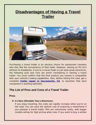disadvantages of having a travel trailer