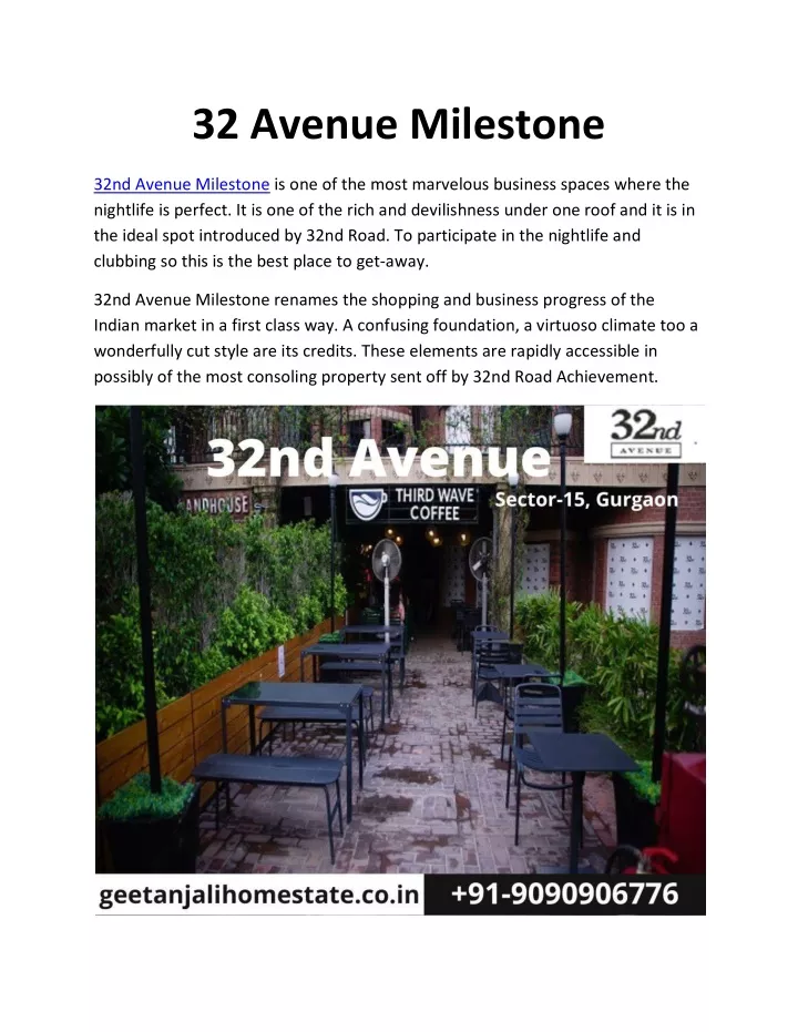 32 avenue milestone