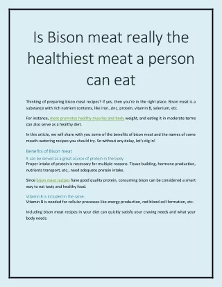 Is Bison meat really the healthiest meat a person can eat