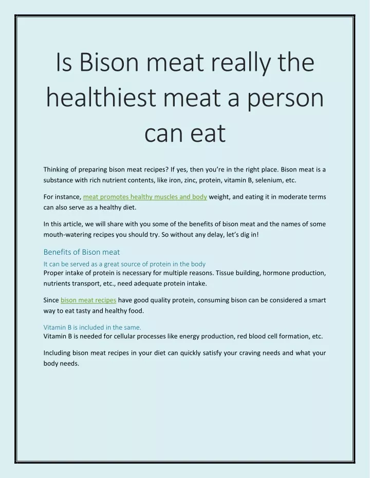 is bison meat really the healthiest meat a person