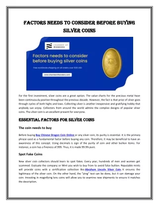 Factors needs to consider before buying silver coins
