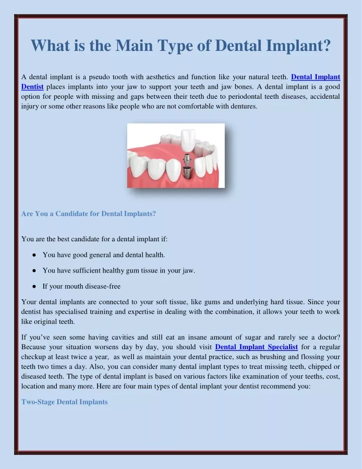 what is the main type of dental implant