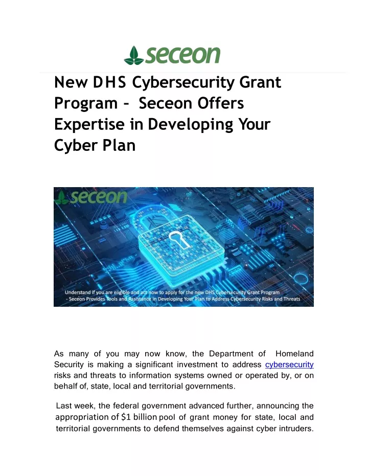 new dhs cybersecurity grant program seceon offers