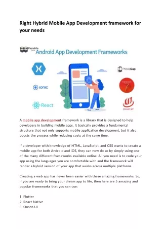 Right Hybrid Mobile App Development framework for your needs