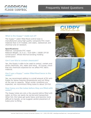 Garrison Flood Control - Guppy Water Filled Flood Tube - FAQ