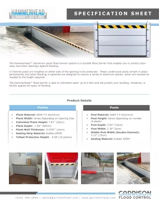 Garrison Flood Control - Hammerhead Aluminum Flood Plank - Spec Sheet