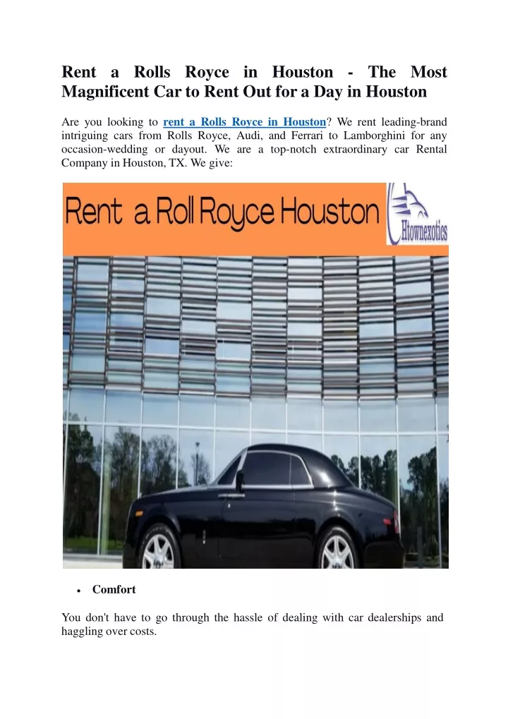 rent a rolls royce in houston the most