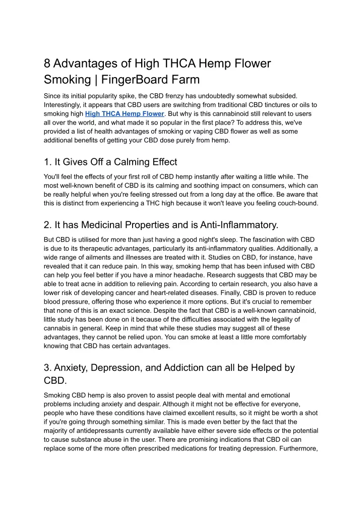 8 advantages of high thca hemp flower smoking