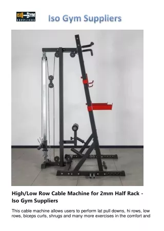 High-Low Row Cable Machine for 2mm Half Rack - Iso Gym Suppliers