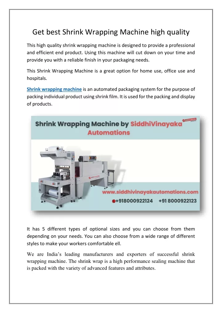 get best shrink wrapping machine high quality