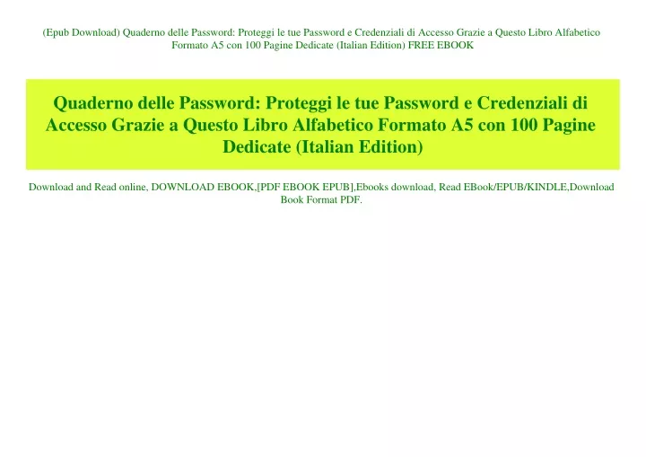 epub download quaderno delle password proteggi
