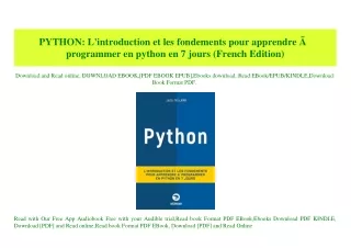 (READ-PDF!) PYTHON L'introduction et les fondements pour apprendre ÃƒÂ  programmer en python en 7 jours (French Edition)