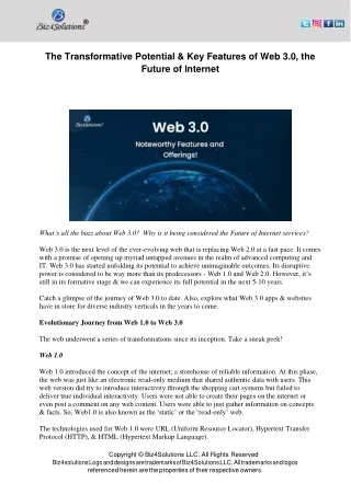 The Transformative Potential & Key Features of Web 3.0