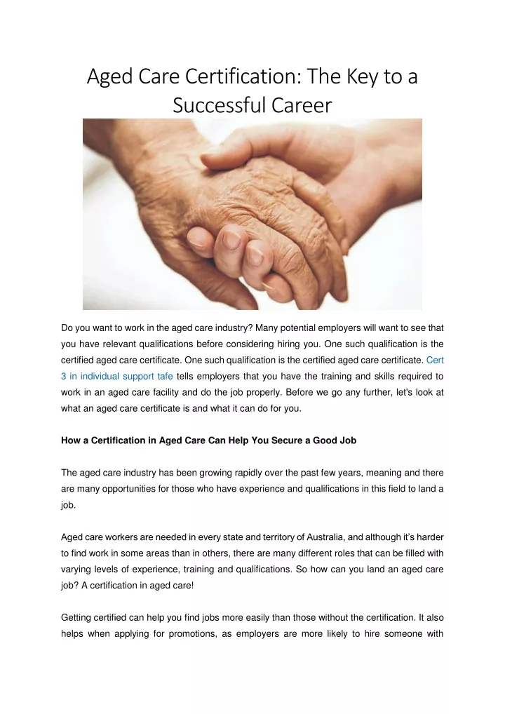 aged care certification the key to a successful