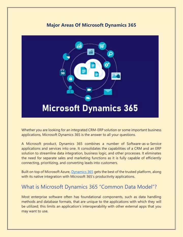major areas of microsoft dynamics 365