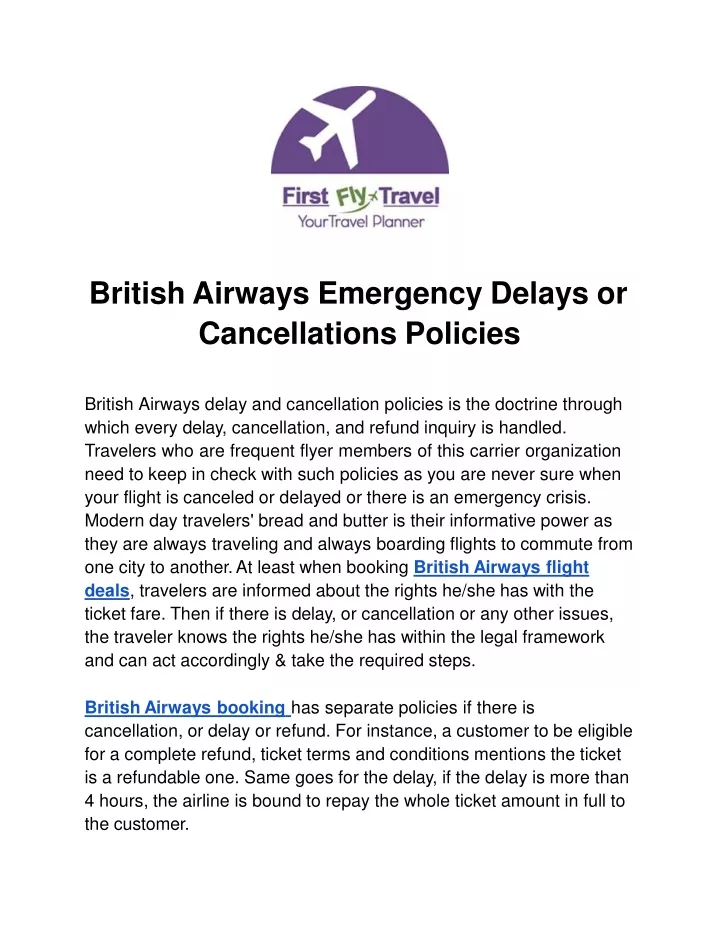 british airways emergency delays or cancellations policies