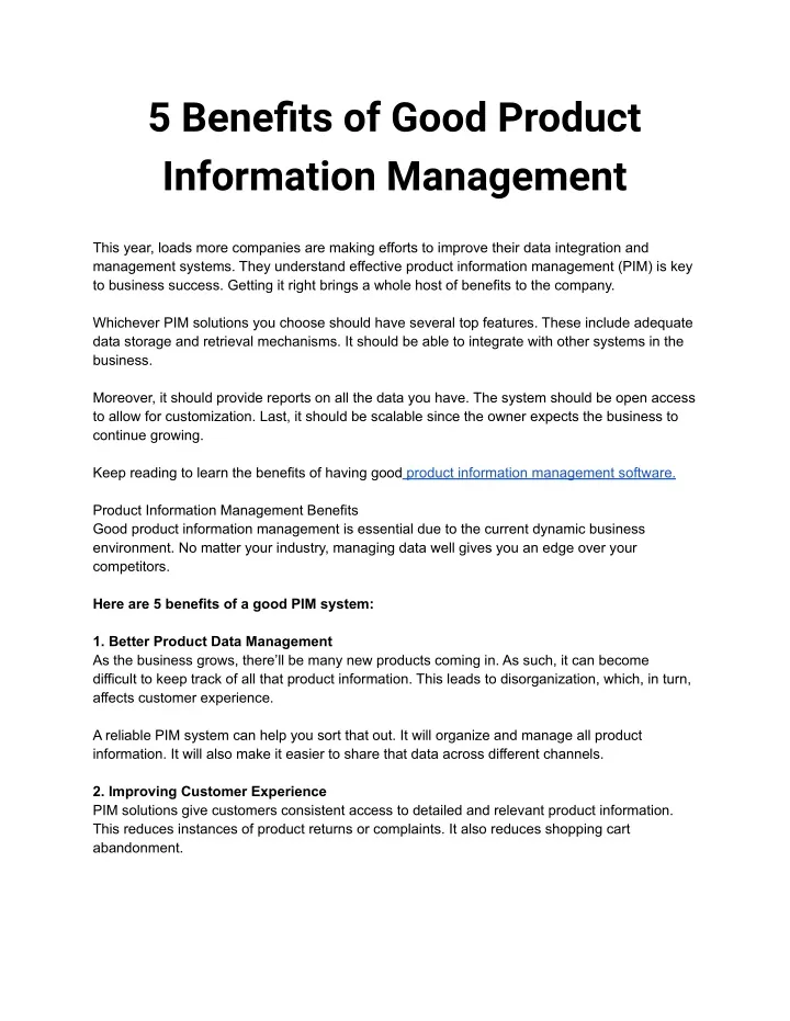 5 benefits of good product information management